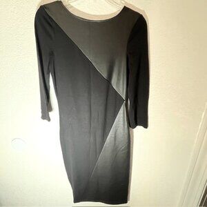 Venus Black Fabric and Faux Leather Color Blocked  Sheath Dress- Size 4